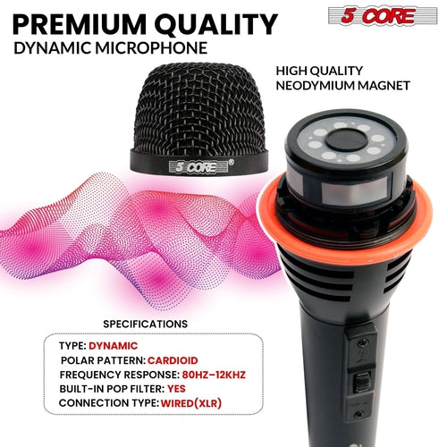 5Core Microphone Dynamic Mic Karaoke Singing Studio XLR Mics Handheld